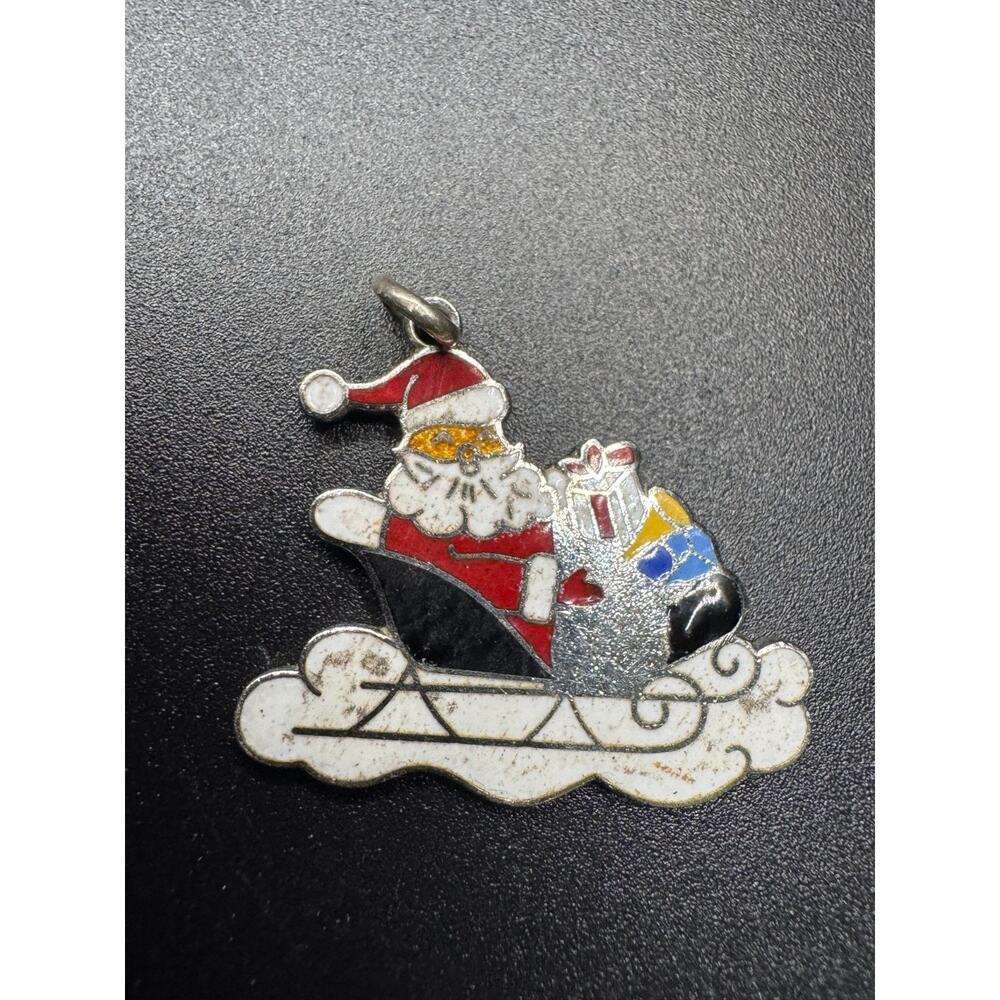 Vintage Wells Sterling Silver 925 Enamel Santa Claus Sleigh Christmas Charm